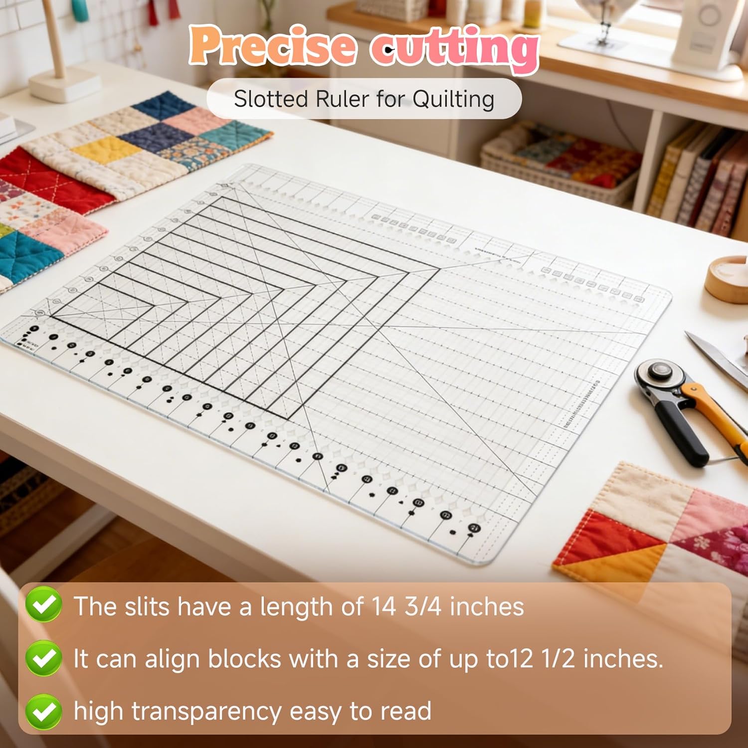 Stripology Ruler for Quilting, XL-Slotted Ruler for Quilting -17-3/4 x 22, Oversized Non-Slip Design, Made with High-Clarity, Durable Acrylic, 5 in 1 Quilt Cutting Template